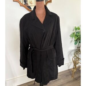 Fleet Street‎ Black Belted Trench Coat, Classic Career Wear, Women's Medium